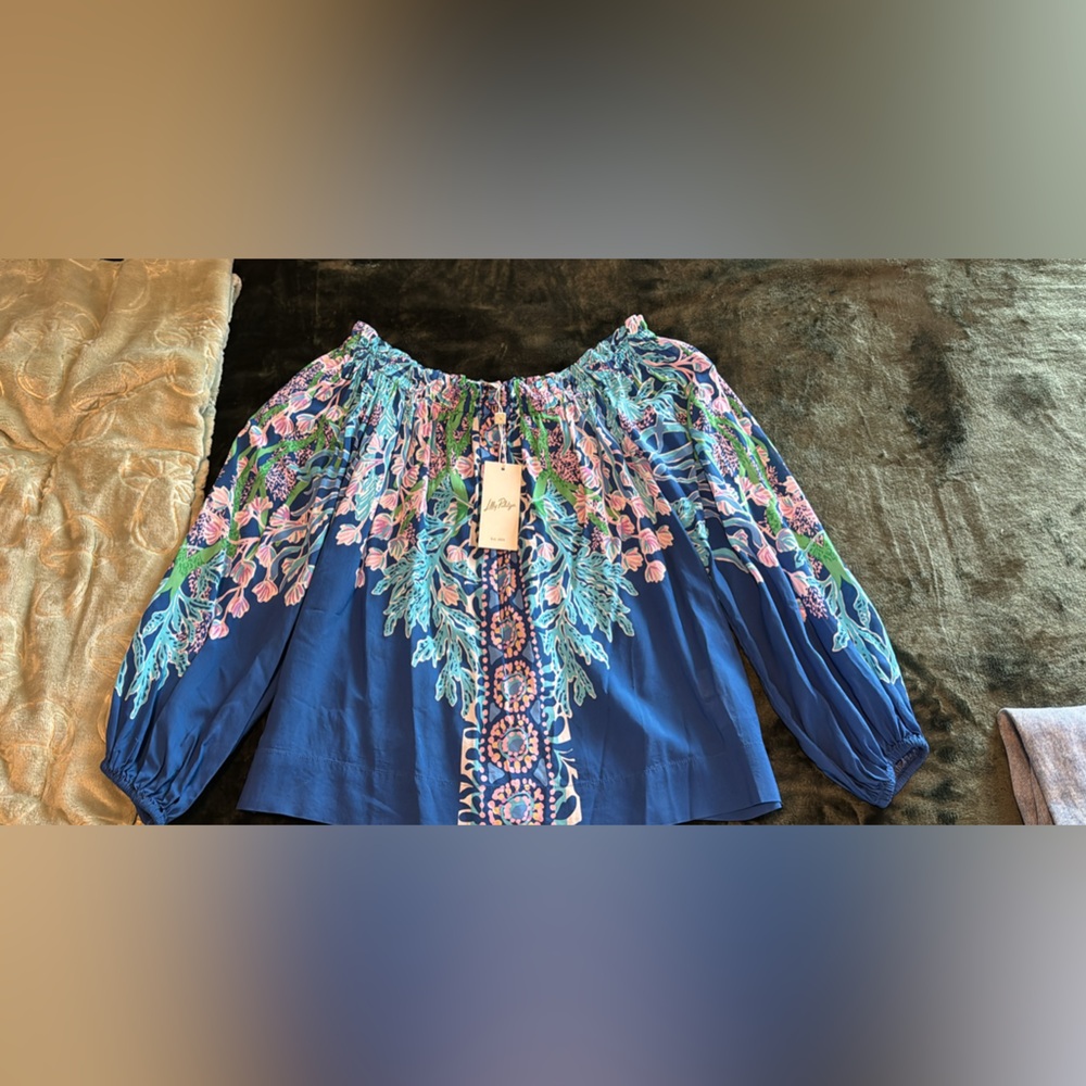 Lilly Pulitzer Botanical Print blouse in Blue and Pink